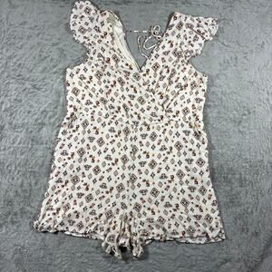 Torrid Romper Size 2X Cream Floral Gauze Tie Back Pockets Beachy Romantic